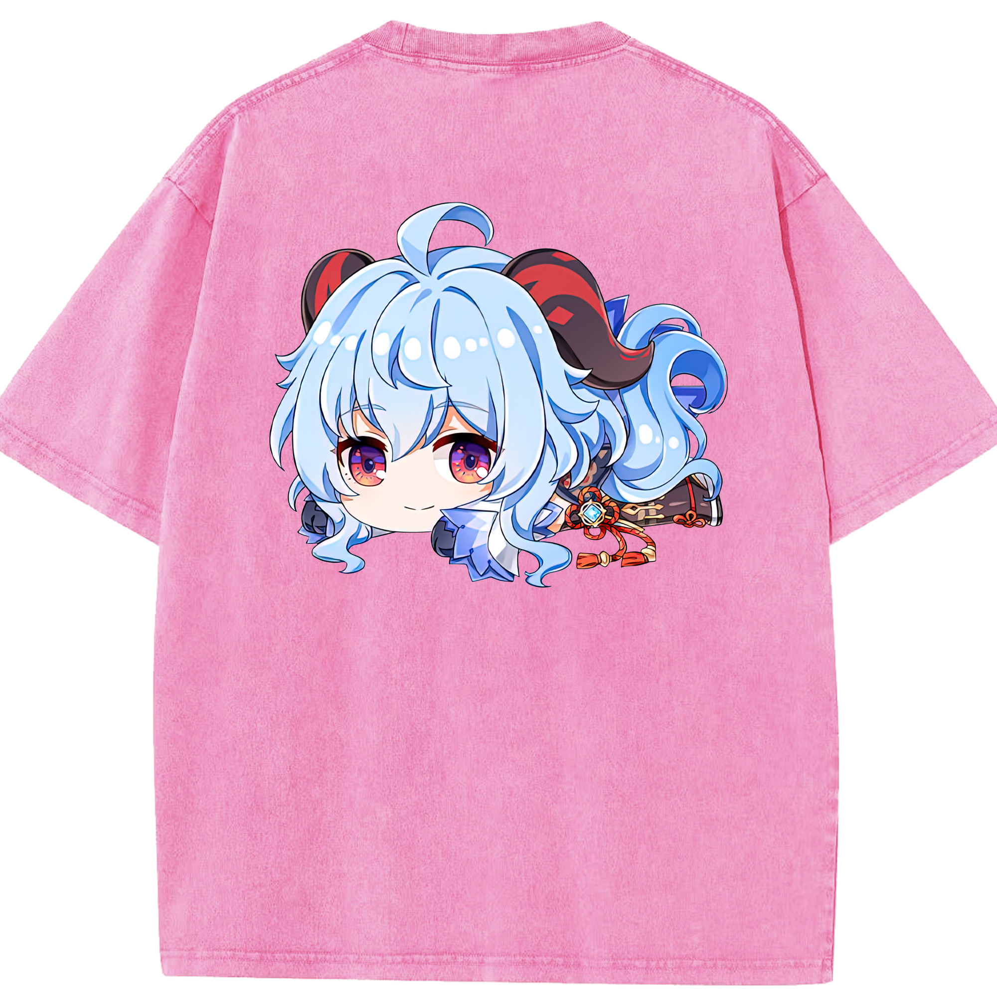 げんし神 甘雨 かんう genshin Ganyu 綿100% ヴィンテージ風 半袖Tシャツ（背面プリント）